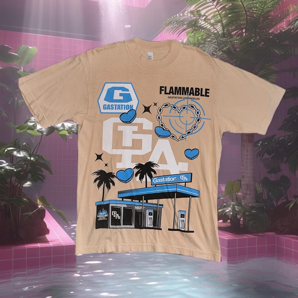NWOT Gas Station LA - Essential Oversized Tee in Beige - Streetwear